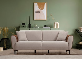 Atelier Del Sofa Aren - Sofá-Cama de 3 Plazas Beige y Canela